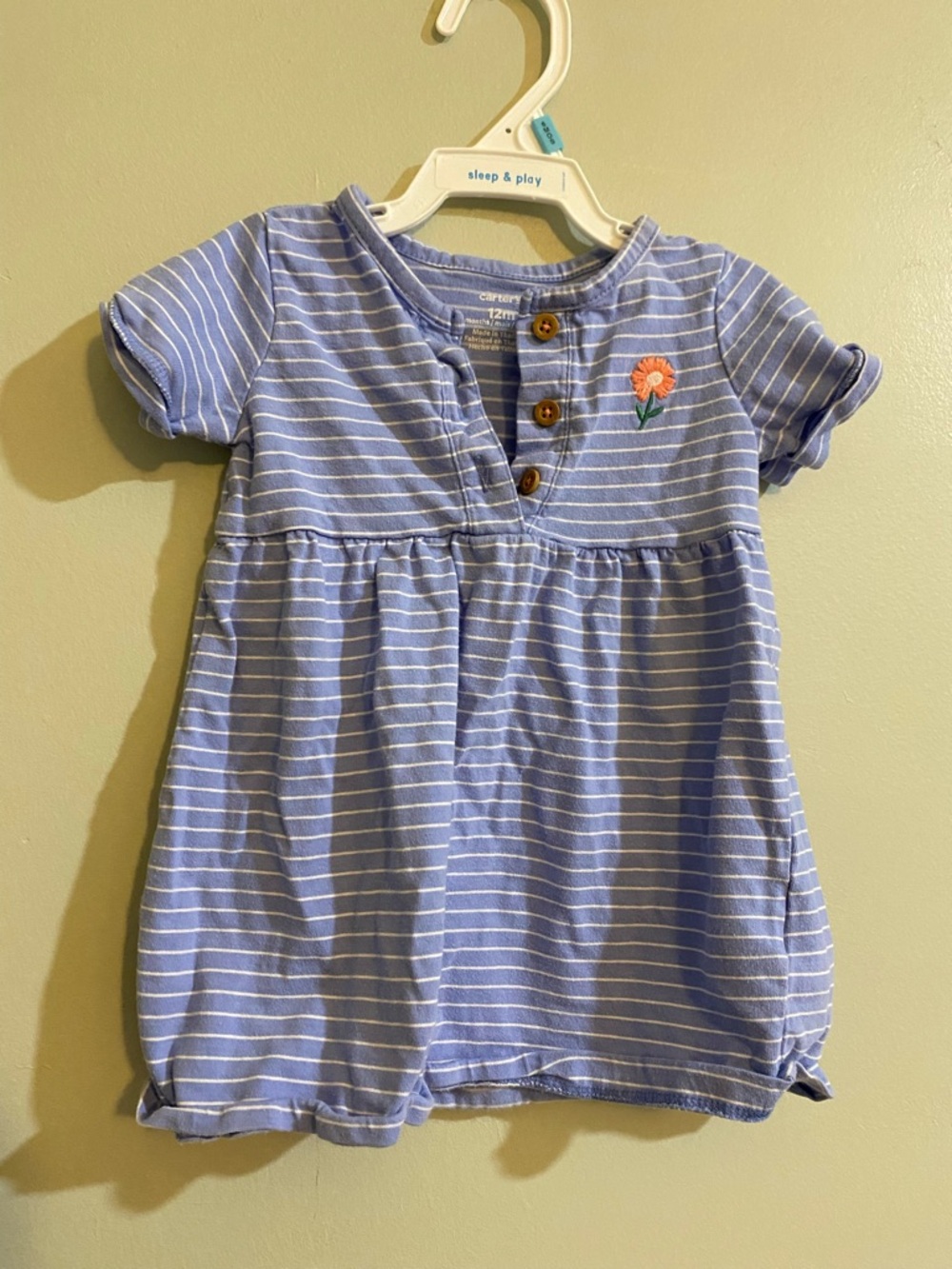 Carter's Blue and White Striped Infant Dress with Pocket Detail